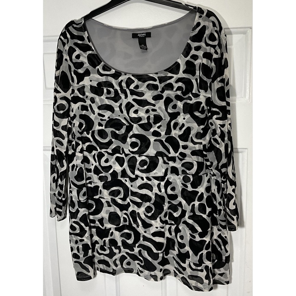 Alfani Black/White Geometric Layered Long Sleeve Elegant Women's 2X